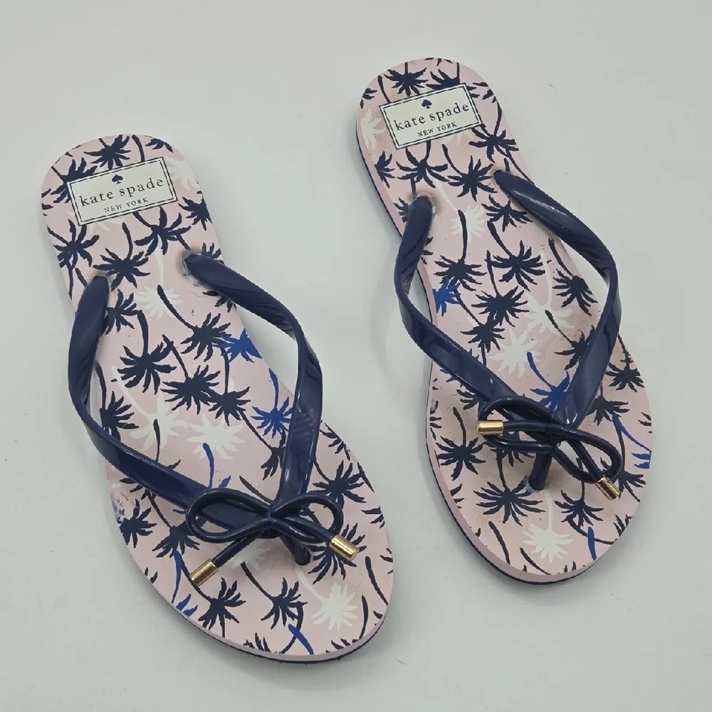 Kate Spade Navy and Pink Palm Sandals